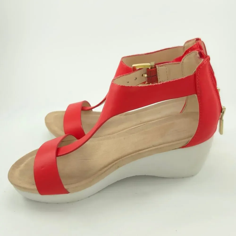 Kenneth Cole Reaction New Gal Women's Size 6 Red White Wedge Sandal